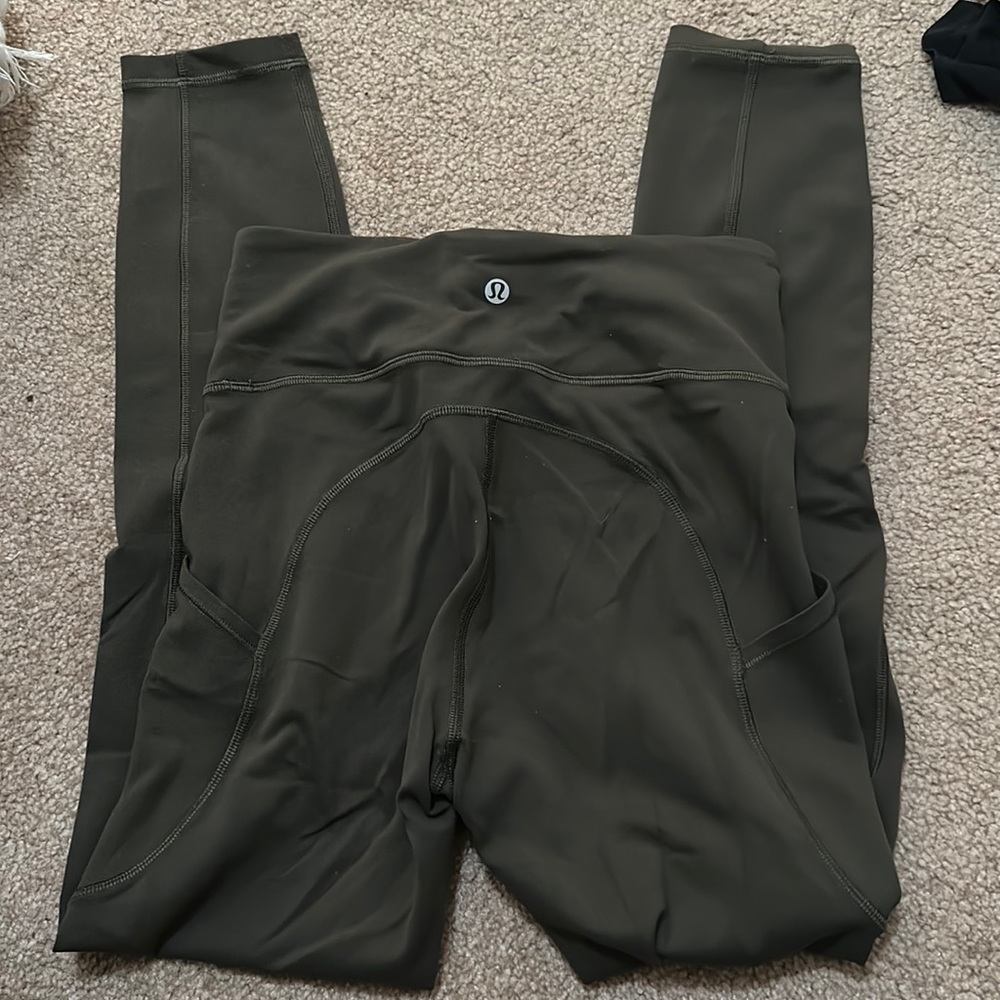 Lululemon wonder train athletic leggings camo green color